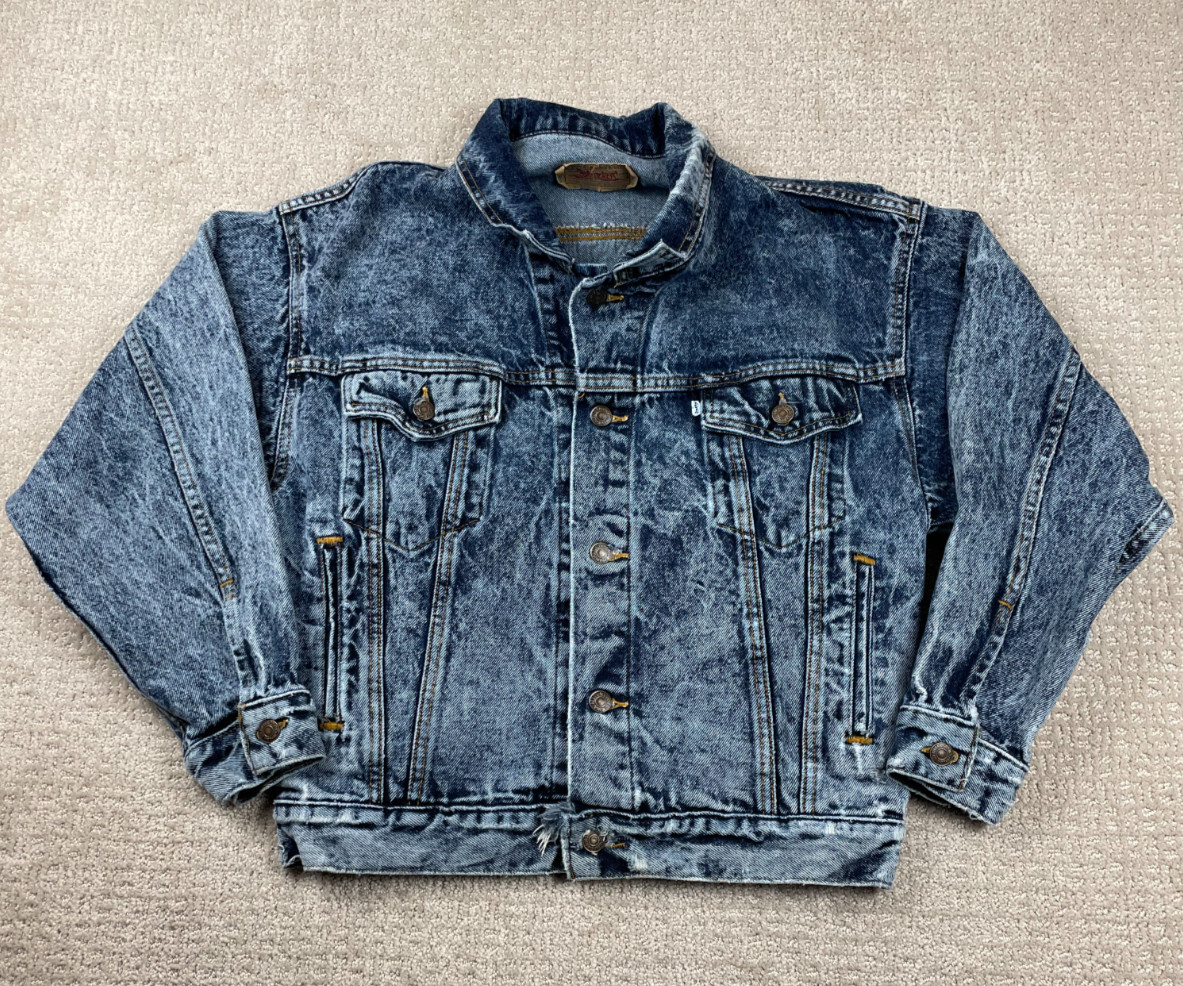 Vintage 80s Levis Denim Jacket Mens XS Acid Wash Blue Denim Type 3 Grunge USA