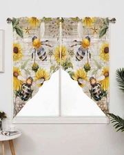 Farmhouse Kitchen Window Curtains Over Sink, Rod Pocket Rustic Floral Swag Va...