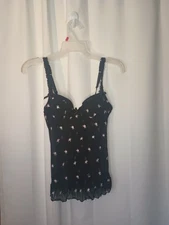 Rampage Womens Coquette Mesh Cami Top Small Embroidered Intimate Sheer Fairy