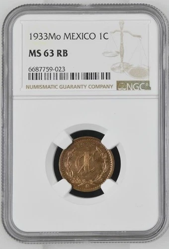Mexico 1 Centavo 1933 Mo NGC MS 63 RB