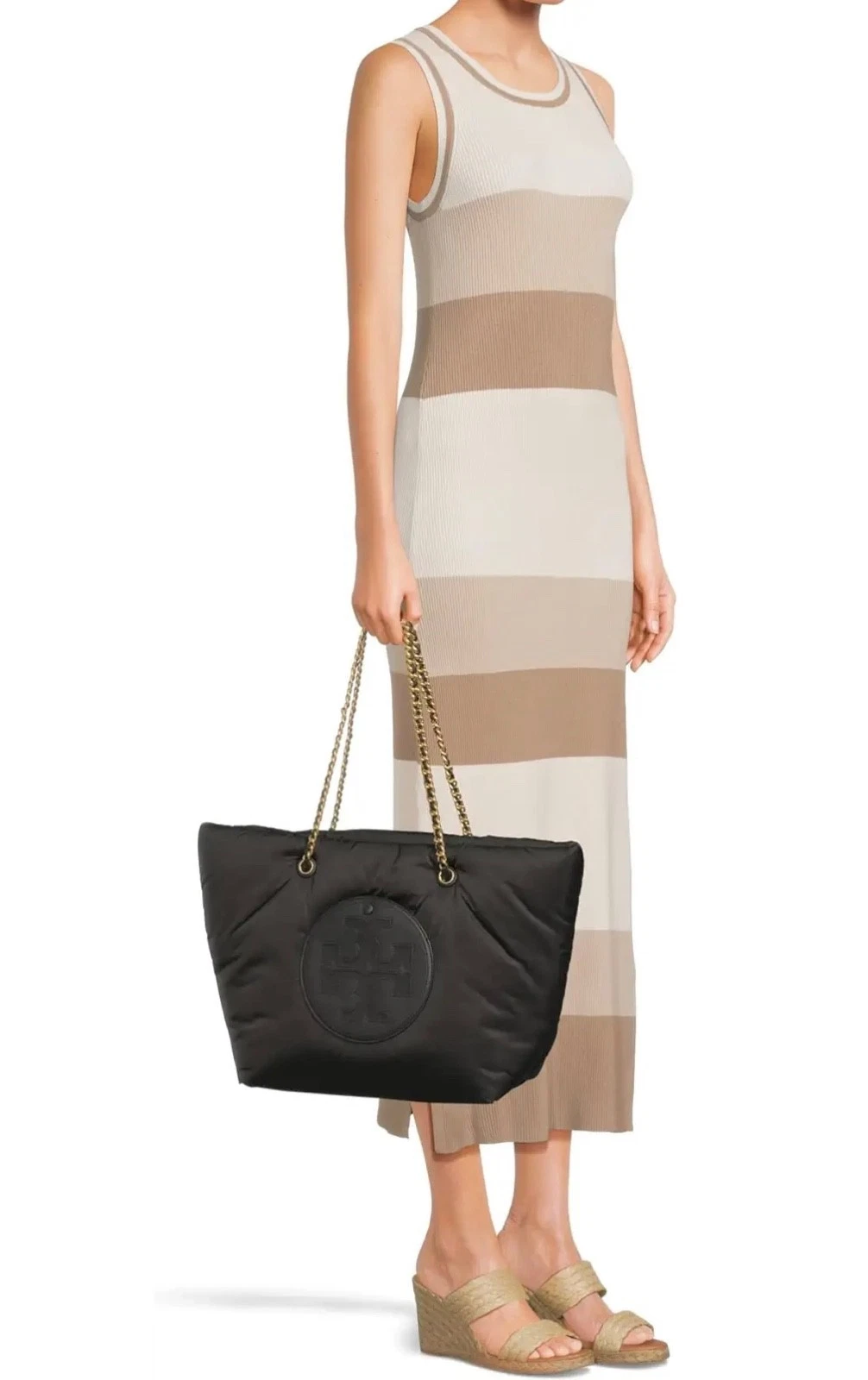 TORY BURCH $348 NERO ELLA PUFFY TOTE nuovo con etichette
