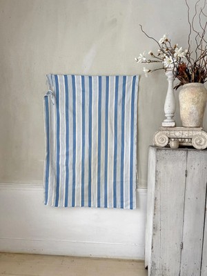 47x37 Vintage French Ticking Fabric Blue White Stripe Heavyweight