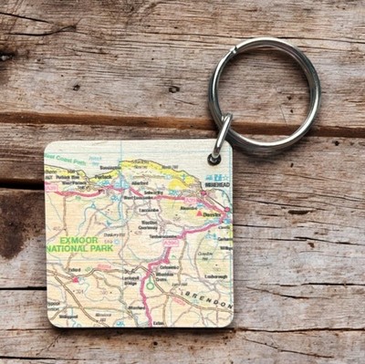 OS Map Wooden Square Key-ring - Exmoor National Park (General merchandise)