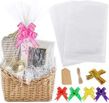 ACEHOME 20Pcs Cellophane Basket Bags, 14X20In Clear Hamper Wrap Bag with Pull Bo