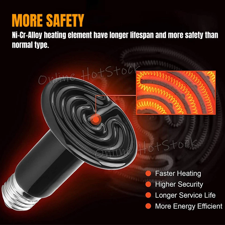 Infrared Ceramic Heat Lamp Bulb With Holder For Reptile Pet Chicken Brooder Home - image 4 of 4