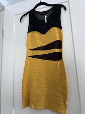 Yellow & Black Mesh Panel Bodycon Dress