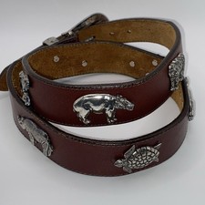 Brighton Honest Women 34 Leather Concho Belt Brown Western Animals 90  s Vintage