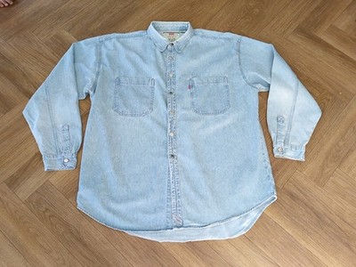 Levis Demin Hemd Baumwolle Metallknöpfe Gr. verwaschen Vintage 90er XL Oversized 