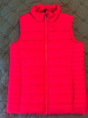 Lands End Down Puffer Vest Boys  Size 8 Jacket Full Zip Red Youth Mock Neck