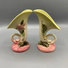 Vtg Pair HULL Art Pottery Cornucopia Vase Woodland Wildflower - W2-Height 5 1/2"