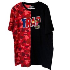 FRPLY Unisex Red Multi Camo Print TRAP STA Embroidered Casual Shirt Wo-2XL Men-L