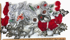 Large Lot 44 Vintage Cookie Cutters Wood Handle Metal Loew's 1956