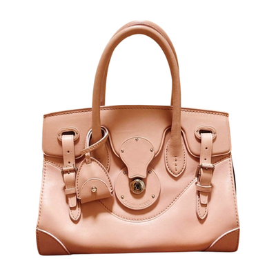 Auth Ralph Lauren Ricky 27 Bag Pink Black Bicolor Leather Satchel