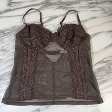 Gilligan  O'Malley Bustier Corset Top Brown Lace Sz 34C Sheer Fairy Whimsigoth