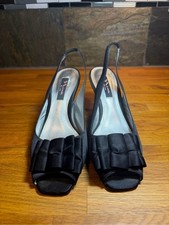 Nina New York Black Satin Peep-Toe Ruffle Slingback Heels