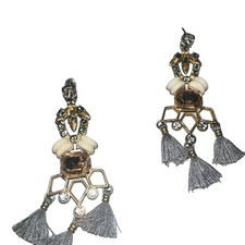 Vtg Stella & Dot Nila Gold Tone Chandelier Earrings Artsy Dangle Workwear Party