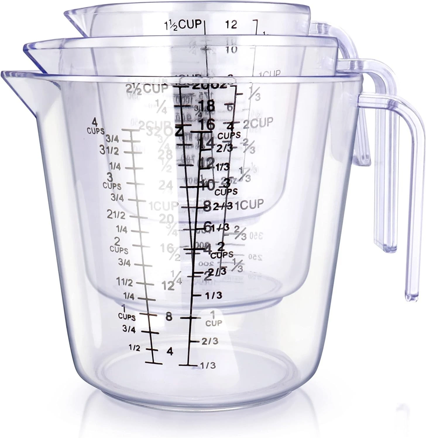 Liquid Measuring Cups Set 3 Piece Clear Plastic BPA Free with Spout Multiple Mea