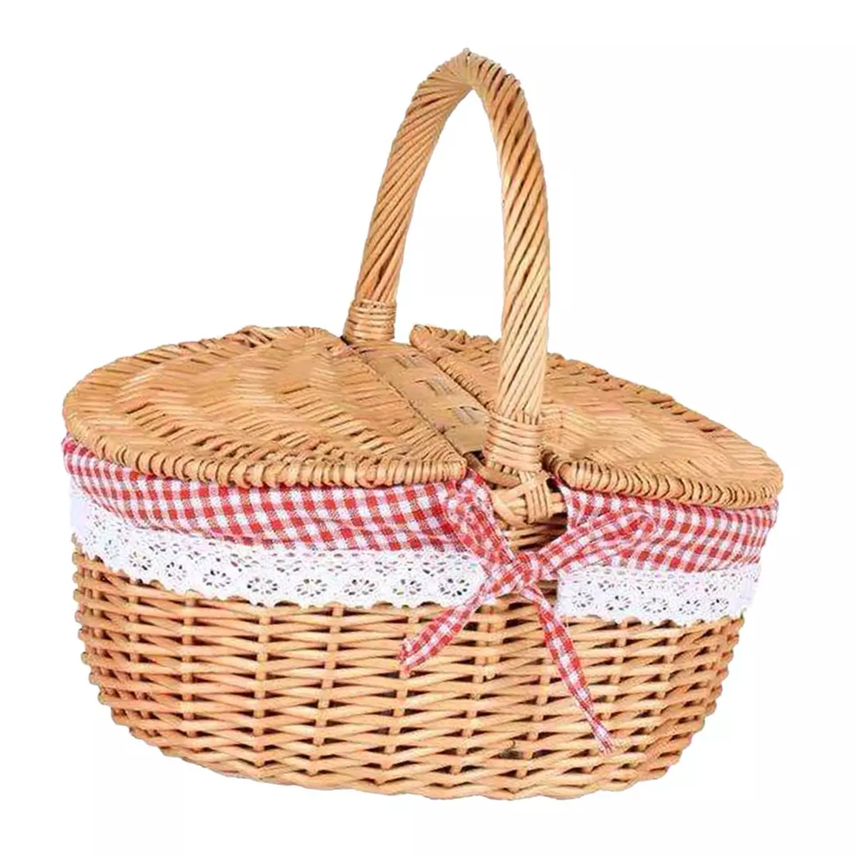 Handwoven Wicker Picnic Basket with Washable for Bread Fruits