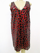 Zara Sequin Sleeveless Dress Black Red Mini A-Line Size L NEW Party Cocktail