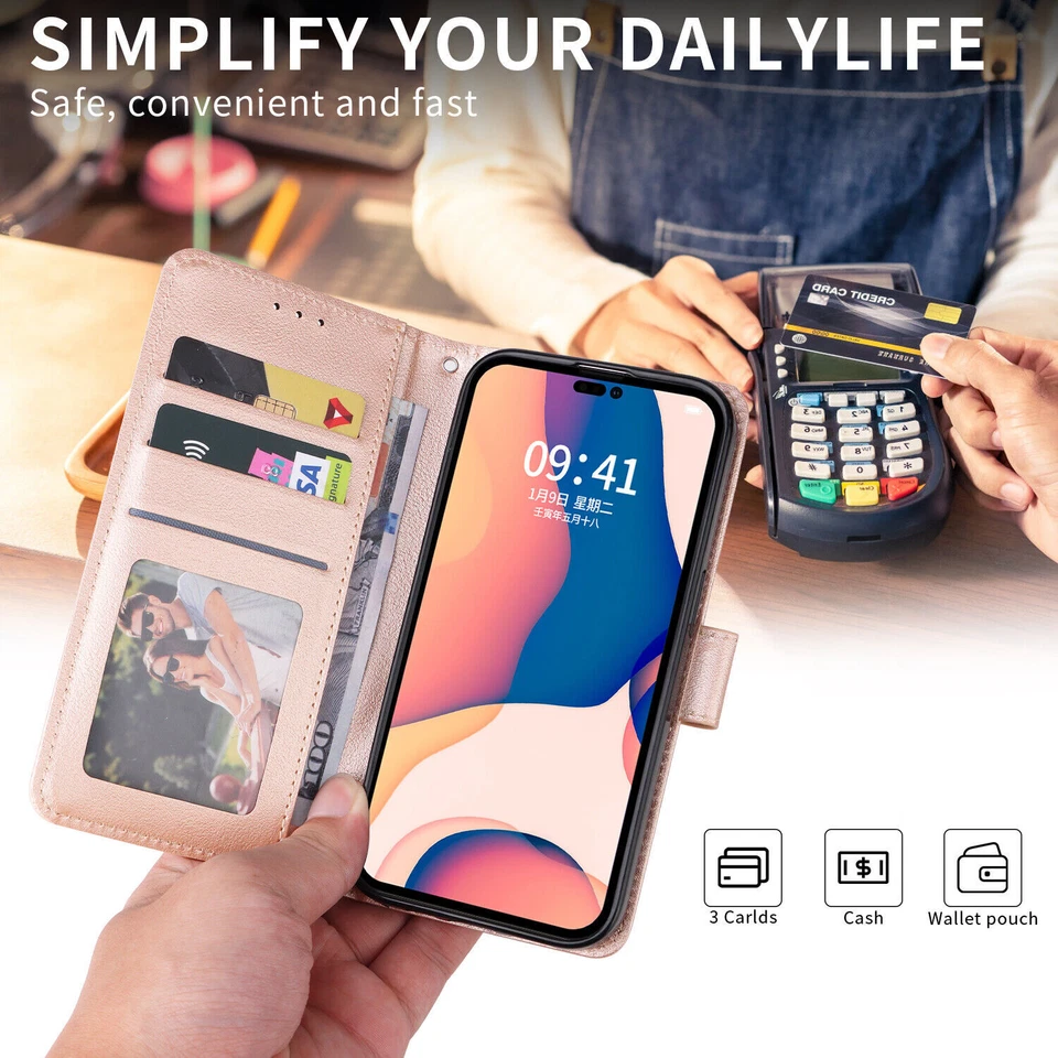 Case for iPhone 17 6 8 XS XR 11 12 13 14 15 Pro Leather Flip Wallet Stand Cover - Image 2 of 4