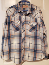 Wrangler Mens XL Pearl Snap American Cowboys Western Blue Plaid Metallic Stripe