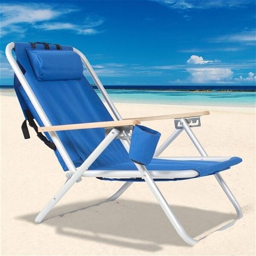 Tragbarer hochfester Strandkorb mit verstellbarer Kopfstütze blau