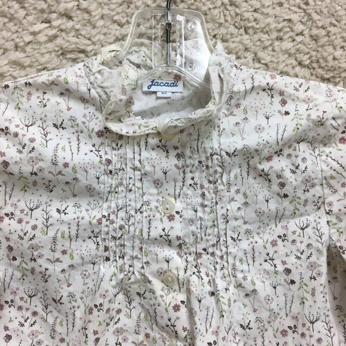 Jacadi Shirt Top 8 Youth Beige Allover Floral Button Up Pintuck Boho Girls 8A - Picture 2 of 9