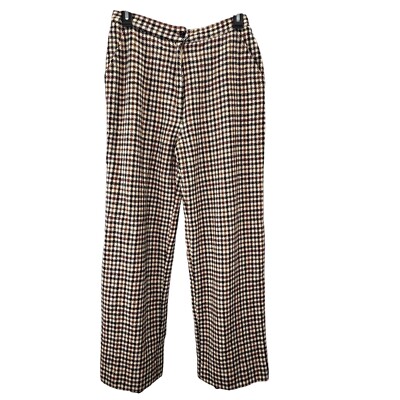Vintage Paula Saker Wool Plaid Pants Trousers 12 Women 27'' Waist Tan Black Lined