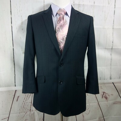 Statement Italian Super 150s 40R Gray Striped Suit Blazer Sports Coat