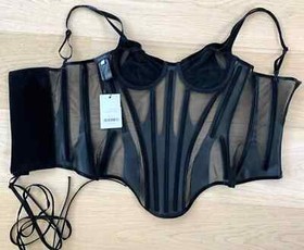 NEW AUTHENTIC MUGLER Black Cut-Out Illusion $2,800 Corset Bustier S bordelle