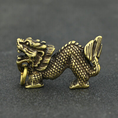 Solid Brass Dragon Shaped Keychains Pendant Dragon Figurines Keychains Keyrings