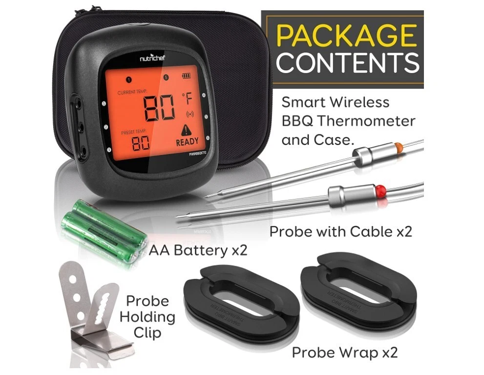 NutriChef Smart Bluetooth BBQ Smoker Thermometer w/ 2 Temp. Stainless Probes LCD
Opens in a new wind