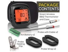 NutriChef Smart Bluetooth BBQ Smoker Thermometer w/ 2 Temp. Stainless Probes LCD