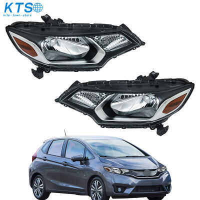 Left+Right For Honda Fit EX/DX/EX-L/LX/SE 2015-2017 Halogen H4 Headlights Chrome