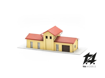 TA Models ST00016 H0 Ummauertes Motorradlager + Büro und Garage montiert