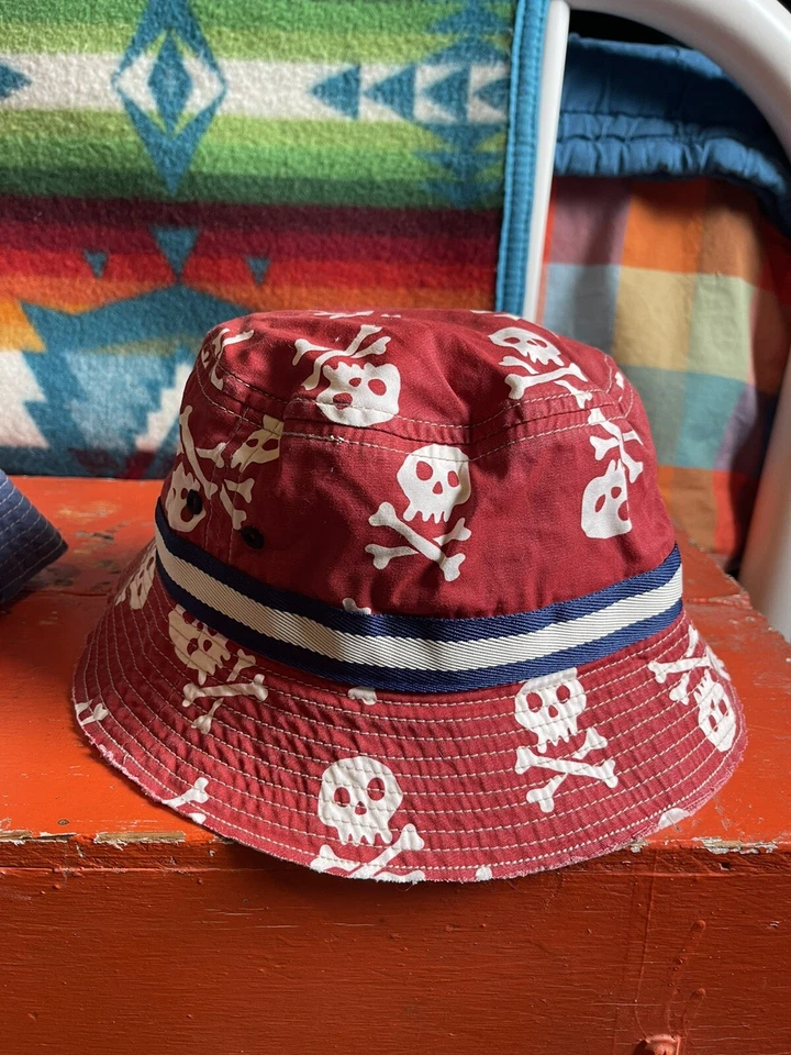 Mini Boden Cotton Bucket Hat Skulls Planes Lot 2 Boys Sz 7-10 Years Sun Foto 3 de 4