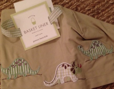 NWT Pottery Barn Kids ~DINO~ Easter BASKET Liner ~DINOSAUR~ Rabbit ~SMALL~