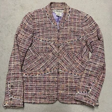 Carlisle Jacket 10 Multicolor Tweed Button Front Pockets Chic Elegant Textured