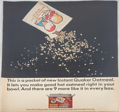 1966 Instant Quaker Oatmeal Vintage Ad packet of new 14''x10''