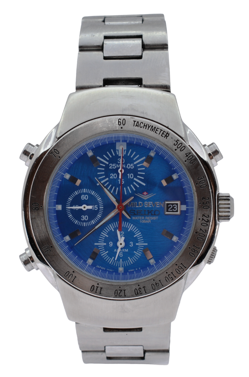 Rare Men's Seiko Chronograph Alarm Mild Seven Blue Dial Limited