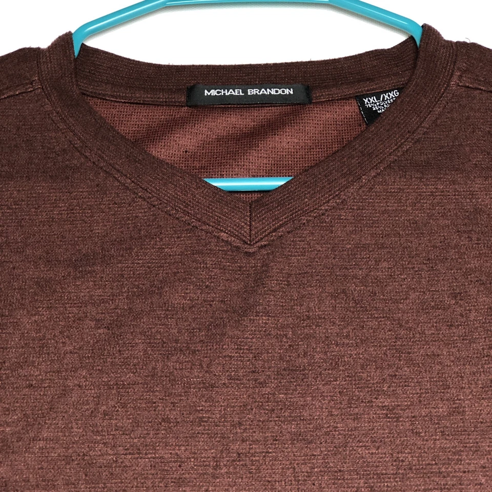 Michael Brandon Sweater Men's XXL 2XL Brown Long Sleeves V Neck Knit Fall Winter - Image 2 of 4