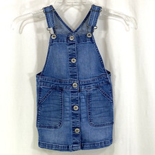 OshKosh B'Gosh Bib Overall Dress Skirt 3T Button Front Pockets Vestbak Denim