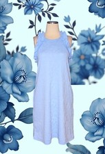 CROWN & IVY Blue EMBOSSED Shift RUFFLE Dress A-Line FLORAL Sleeveless Women's XS