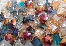 80  Large Beads Crystal Glass Geometric Shapes Beveled Bead Lot High Quality