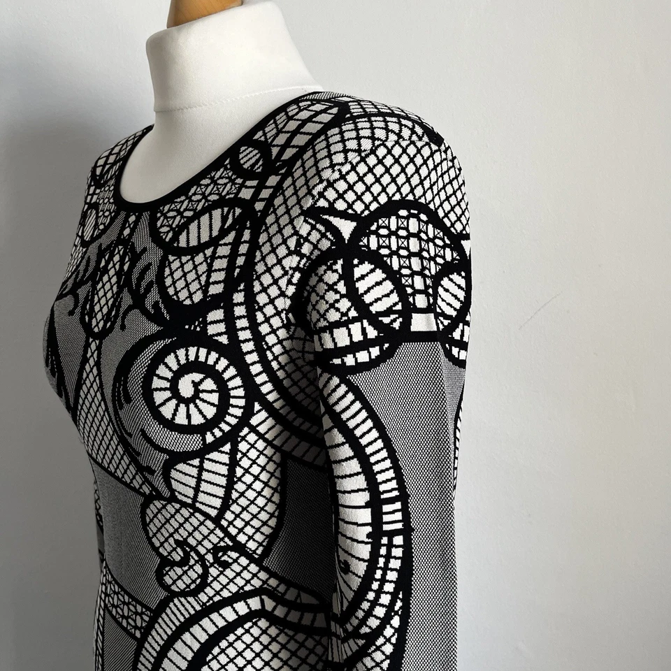 Vestido Temperley London Talla Grande Negro Blanco Jacquard Tejido Estampado Declaración Foto 4 de 4