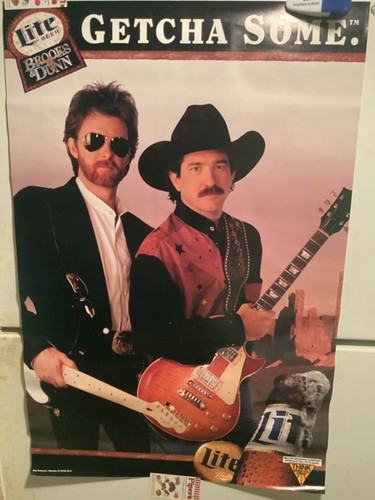 Vintage Brooks and Dunn Miller Lite Beer Getcha Some Poster 20 X 30 USED 1995