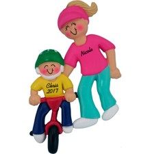 Personalized Christmas Ornament - Learning to Ride Two Wheeler- Blonde Female