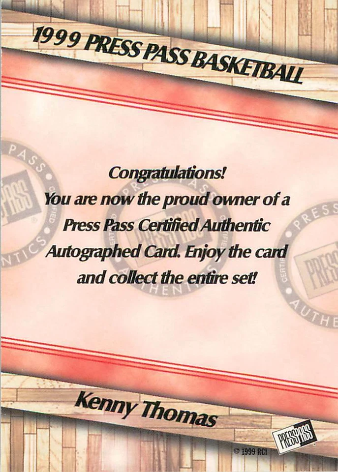 KENNY THOMAS 1999 Press Pass ROOKIE AUTO RC Novo México  - Imagem 2 de 2