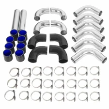 12Pcs 2.5" Sliver Intercooler Piping Kit+ Black Coupler T-Bolt Clamp Universal