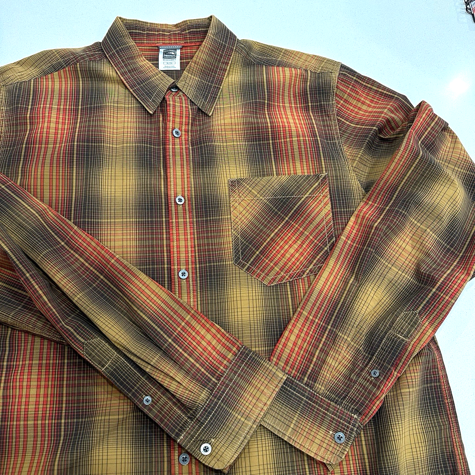 North Face Mens XL A5 Series Casual Plaid Dress Shirt Red Tan